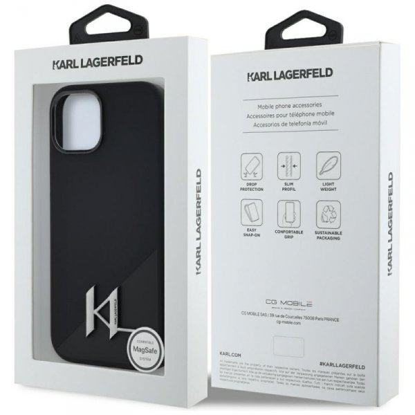 Etui Karl Lagerfeld Silicone Shadow      Metal Initial MagSafe do iPhone 15 czarny