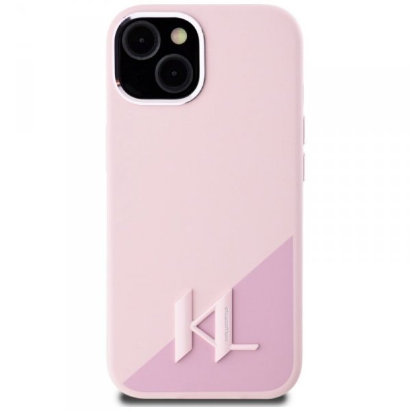 Etui Karl Lagerfeld Silicone Shadow      Metal Initial MagSafe do iPhone 15 różowy