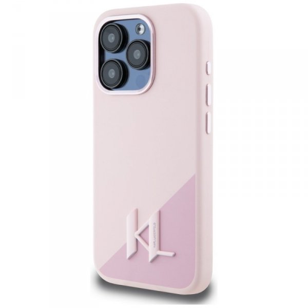 Etui Karl Lagerfeld Silicone Shadow      Metal Initial MagSafe do iPhone 15 Pro Max różowy