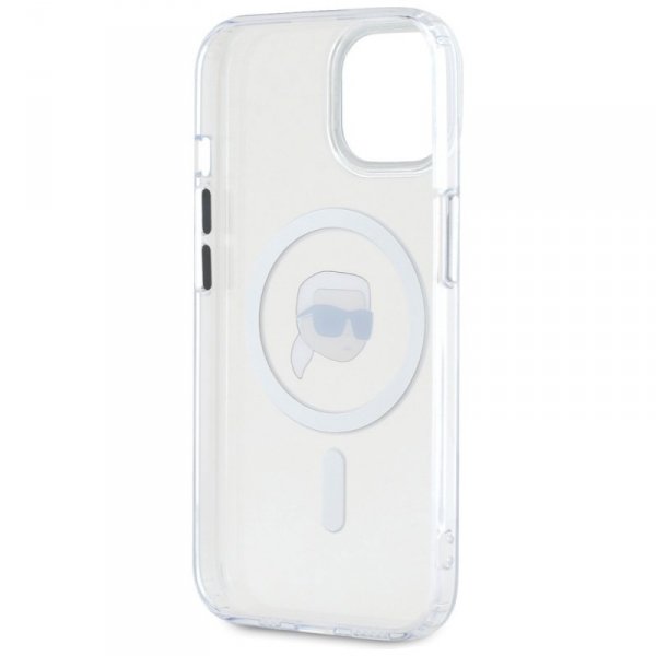 Etui Karl Lagerfeld IML Metal Karl Head  MagSafe do iPhone 15 Plus biały