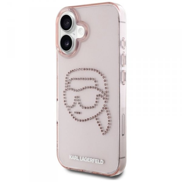 Etui Karl Lagerfeld IML Rhinestones Karl Head do iPhone 16 różowy