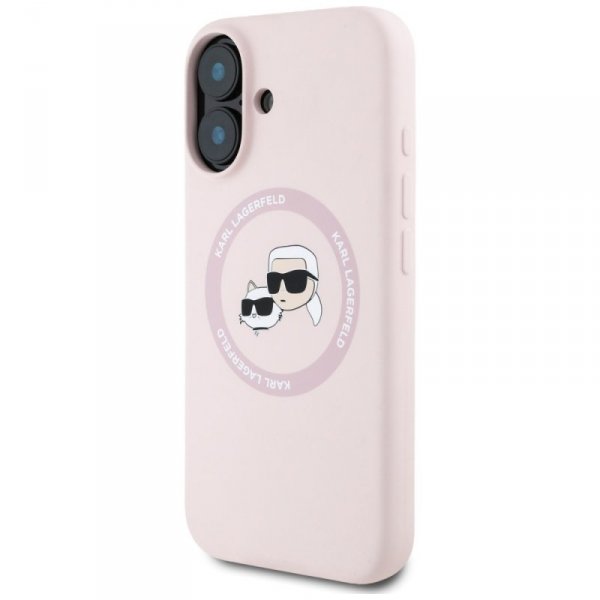 Etui Karl Lagerfeld Silicone Double      Heads And Circle MagSafe do iPhone 16 różowy