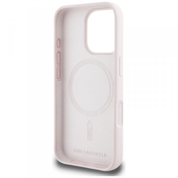 Etui Karl Lagerfeld Silicone Double      Heads And Circle MagSafe do iPhone 16 Pro Max różowy