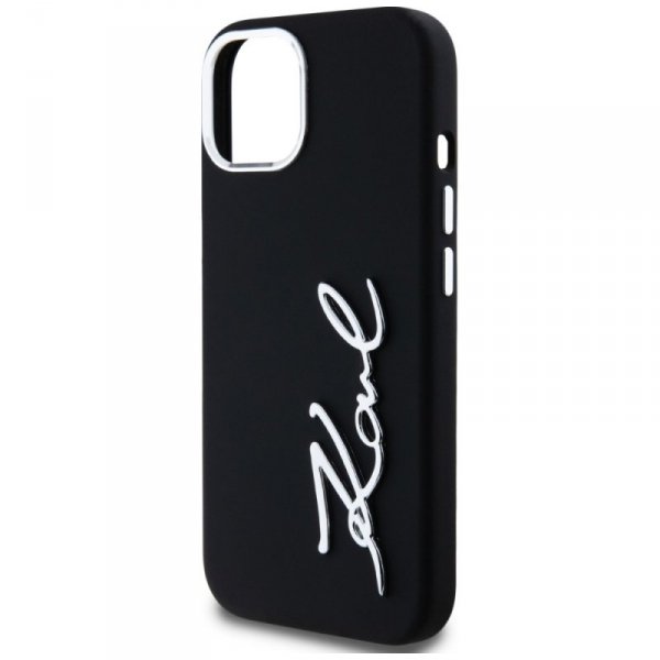 Etui Karl Lagerfeld Silicone Metal       Script Logo do iPhone 15 czarny