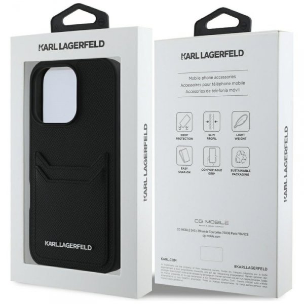 Etui Karl Lagerfeld HC Grained PU        Cardslot Metal Elong do iPhone 16 Pro Max czarny