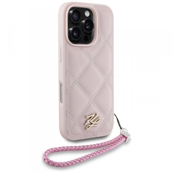 Etui Karl Lagerfeld Quilted Initial Logo & Chain Strap do iPhone 16 Pro Max różowy
