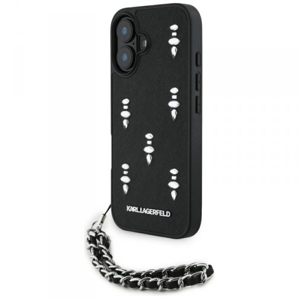 Etui Karl Lagerfeld Saffiano Crystals    w/Chain do iPhone 16 czarny