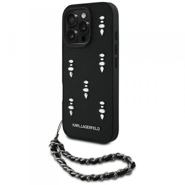 Etui Karl Lagerfeld Saffiano Crystals    w/Chain do iPhone 16 Pro Max czarny