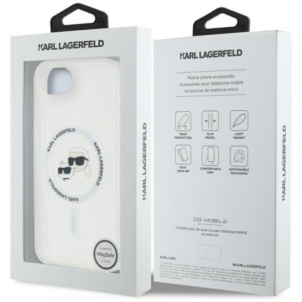 Etui Karl Lagerfeld IML Metal Karl &     Choupette Heads MagSafe do iPhone 16e biały