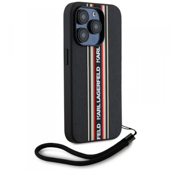 Etui Karl Lagerfeld Saffiano Athleisure  Stripes Cord do iPhone 15 Pro czarno-czerwony