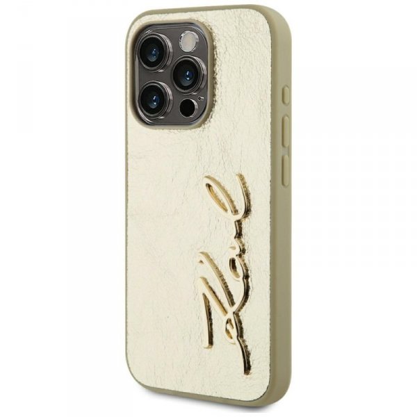 Etui Karl Lagerfeld Wrinkled Metal       Signature do iPhone 15 Pro Max złoty