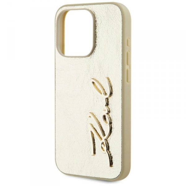 Etui Karl Lagerfeld Wrinkled Metal       Signature do iPhone 15 Pro Max złoty