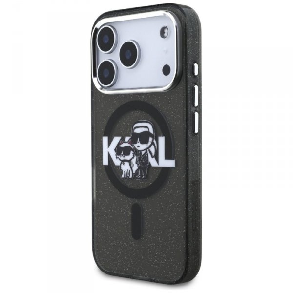 Etui Karl Lagerfeld IML Glitter Karl &   Choupette Sketch Logo MagSafe do iPhone 17 Pro czarny