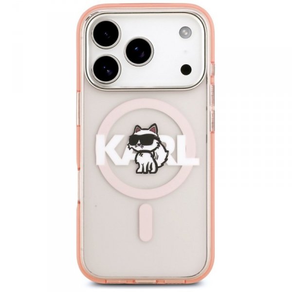 Etui Karl Lagerfeld IML Choupette Sketch Logo MagSafe do iPhone 17 Pro różowy