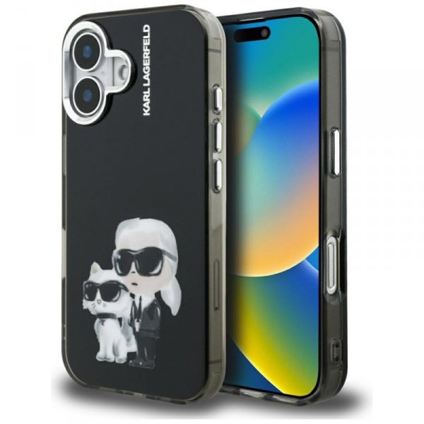Etui Karl Lagerfeld IML Aquarelle Karl   & Choupette & Logo do iPhone 16 czarny