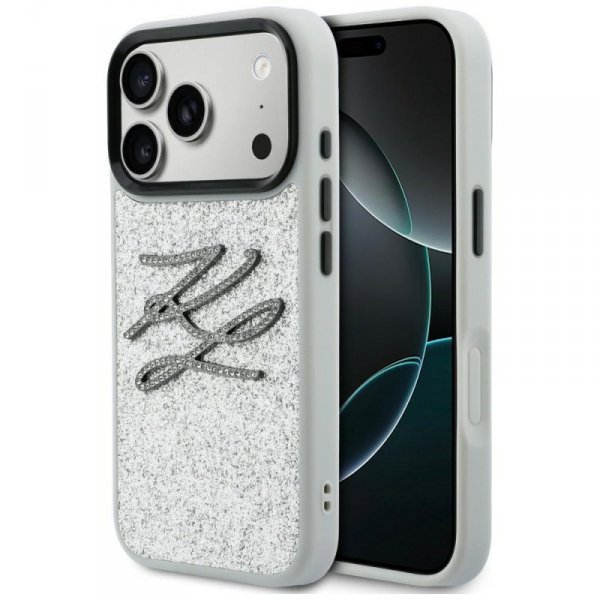 Etui Karl Lagerfeld IML Glitter KL       Diamond Logo do iPhone 17 Pro Max srebrny