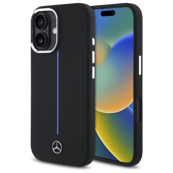 Mercedes MEHMP16S23SUMBK iPhone 16 6.1&quot;  czarny/black hardcase Silicone Blue Stripe MagSafe