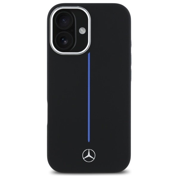 Mercedes MEHMP16S23SUMBK iPhone 16 6.1&quot;  czarny/black hardcase Silicone Blue Stripe MagSafe