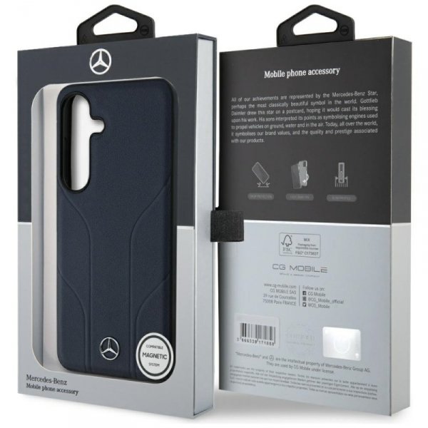 Etui Mercedes Leather Debossed Lines     MagSafe do Samsung Galaxy S25 niebieski