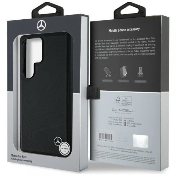 Etui Mercedes Leather Horizontal         Debossed Curves MagSafe do Samsung Galaxy S25 Ultra czarny