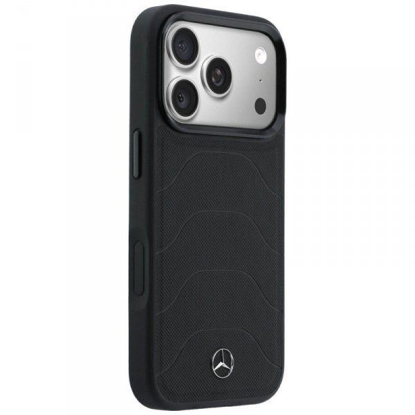 Etui Mercedes Leather Mesh with Bow Line MagSafe do iPhone 17 Pro Max czarny