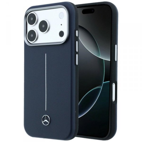 Etui Mercedes Leather Semi Wrap Iconic   Line MagSafe do iPhone 17 Pro Max granatowy