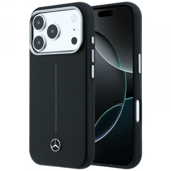 Etui Mercedes Leather Semi Wrap Iconic   Line MagSafe do iPhone 17 Pro Max czarny