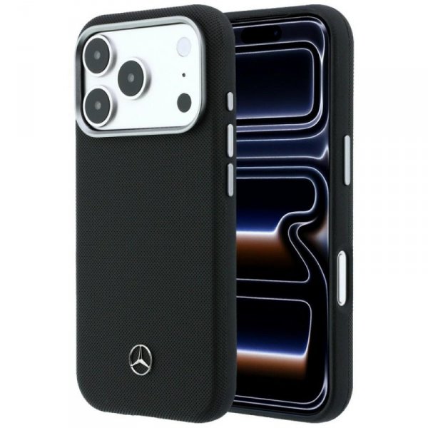 Etui Mercedes Leather Semi Wrap Wood     Effect MagSafe do iPhone 17 Pro Max czarny
