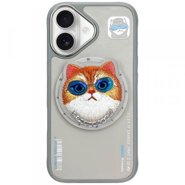 Etui Nimmy Glasses Cool Cat MagSafe do   iPhone 16 szary