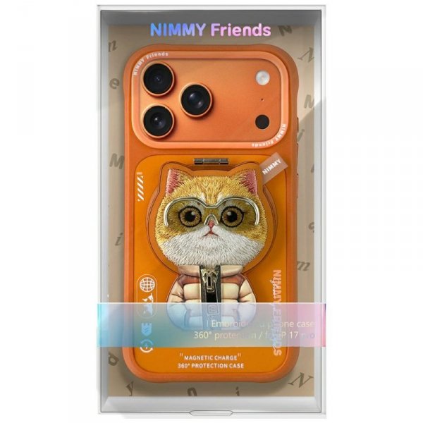 Etui Nimmy Cool&Cute 2.0 Cat do iPhone   17 Pro z magnetyczną zawieszką pomarańczowy