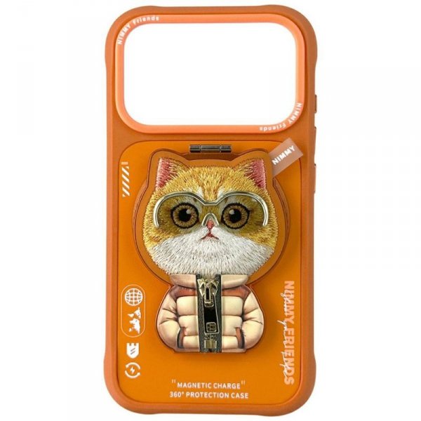 Etui Nimmy Cool&Cute 2.0 Cat do iPhone   17 Pro Max z magnetyczną zawieszką pomarańczowy