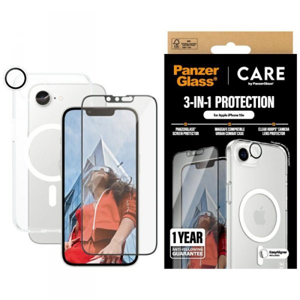 Zestaw ochronny CARE by PanzerGlass      Flagship 3w1 Etui+Szkło+Lens do iPhone 16E / 17E