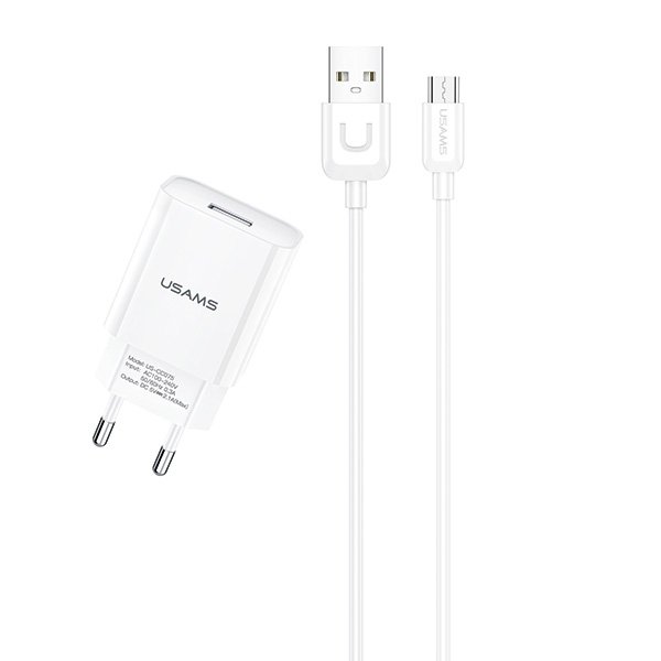 USAMS Ład. siec. 1xUSB T21 micro USB biały/white 2,1A Fast Charging T21OCMC01
