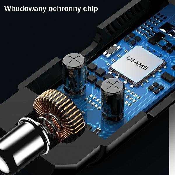 USAMS Zestaw głośnomówiący C21z transmiterem FM, Bluetooth 5.0, MP3, 2xUSB 3,4A czarny/black CC115GC01 (US-CC115)