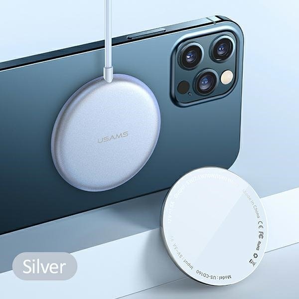 USAMS Ład. indukcyjna US-CD160 magnetic W2 15W aluminiowa iPhone 12 series srebrny/silver CD160DZ01