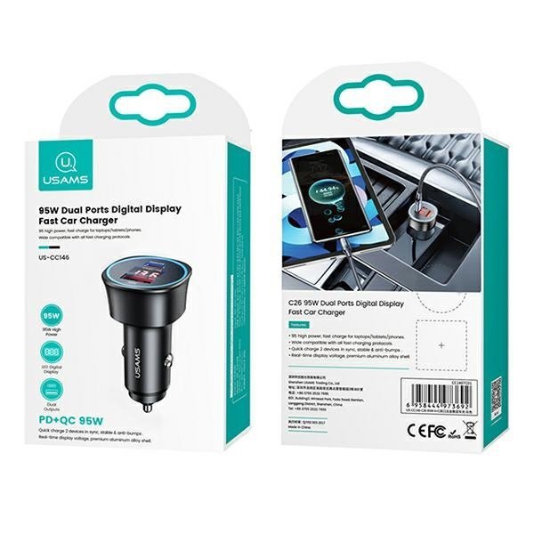 USAMS Ład. sam. 1xUSB+1xUSB-C C26 95W(only head) Fast Charge czarny/black CC146TC01 (US-CC146)