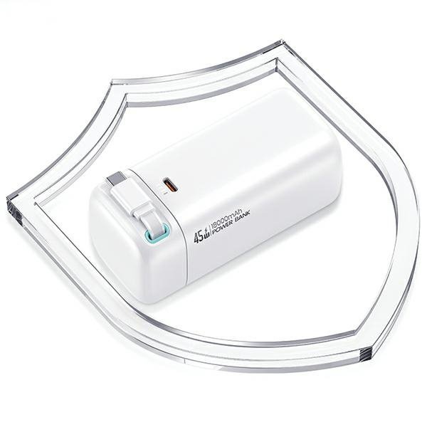 USAMS Powerbank ze zwijanym kablem USB-C 18000 mAh PD45W Fast Charge XMF Series biały/white 20KCD21602 (US-CD216)
