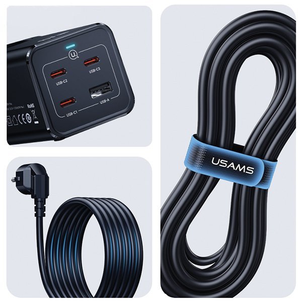 USAMS Listwa zasilająca 67W 3x USB-C +USB Fast Charging Extension Cable EU czarny/black CC225TC01 (US-CC225)