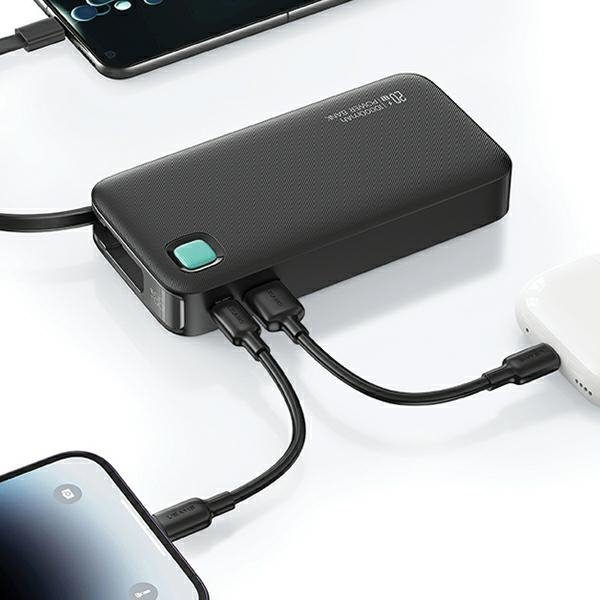 USAMS Powerbank ze zwijanym kablem USB-CRetractable 10000 mAh PD 20W Fast Charge XY Series czarny/black 10KCD22401(US-CD224)