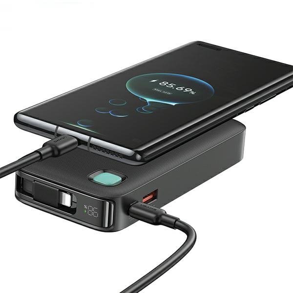 USAMS Powerbank ze zwijanym kablemRetractable Lightning 10000 mAh PD 20W Fast Charge XY Series fioletowy/purple 10KCD22503 (US-C