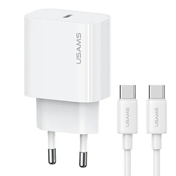 USAMS Ład. siec. 1xUSB-C T65 PD20WPD Fast Charging US-CC226 + kabel USB-C/USB-C US-SJ711 60W biały/white Yi Series OYXLTZ01