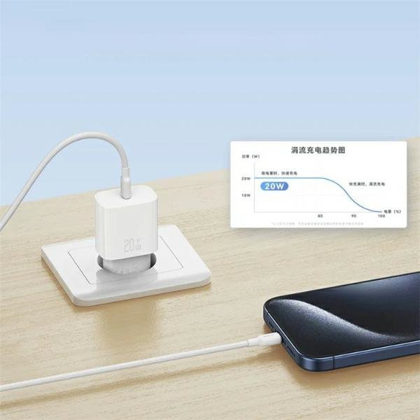 USAMS Ład. siec. 1xUSB-C T65 PD20WPD Fast Charging US-CC226 + kabel USB-C/Lightning US-SJ712 30W biały/white Yi Series OYXLTZ02