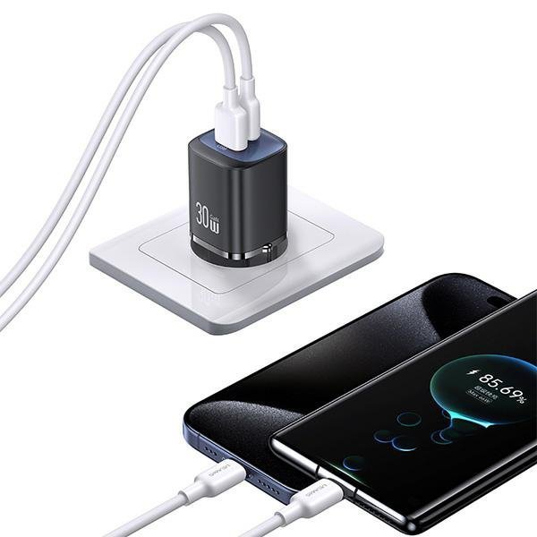 USAMS Ład. siec. CC254 30W GaNUSB-C/USB-A Fast Charging HC Series biały/white CC254TC02