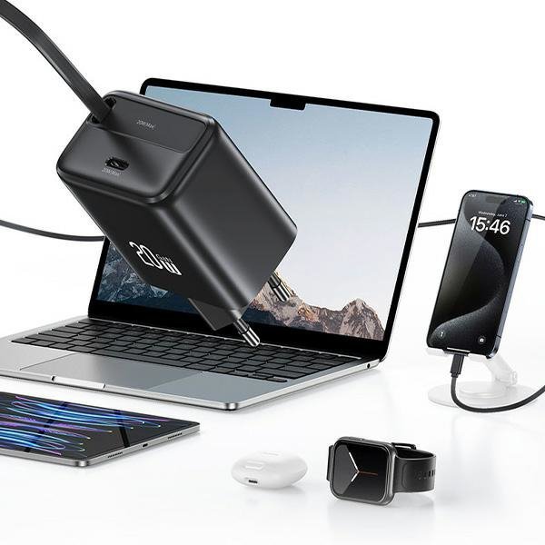 USAMS Ład. siec. 1xUSB-C ze zwijanymkablem USB-C Retractable PD+QC 20W Gan Fast Charging biały/white YC Series CC233TC02 (US-CC2