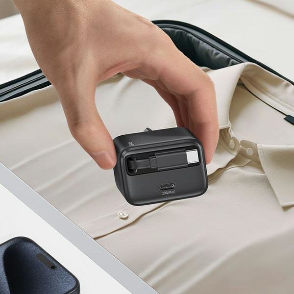 USAMS Ład. siec. 1xUSB-C ze zwijanymkablem USB-C Retractable PD+QC 20W Gan Fast Charging biały/white YC Series CC233TC02 (US-CC2
