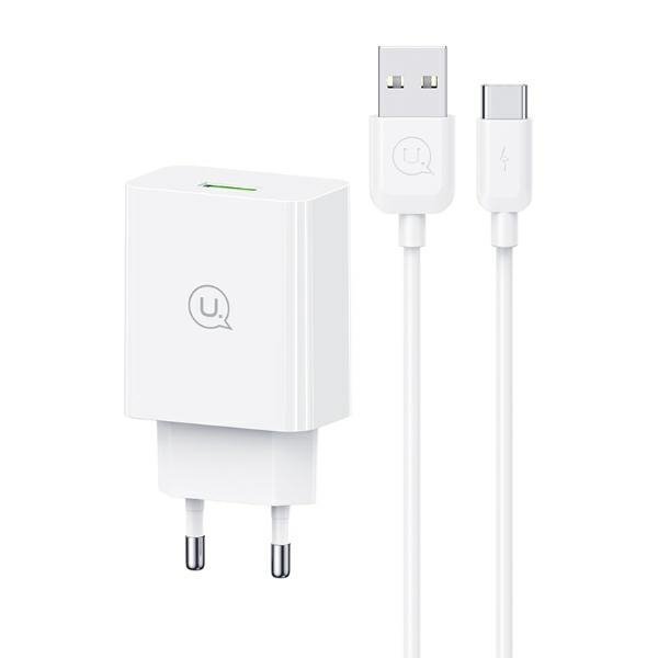 USAMS Ład. siec. 18W + kabel USB-C/USB-A1m Fast Charging biały/white series SC SCXLTZ02