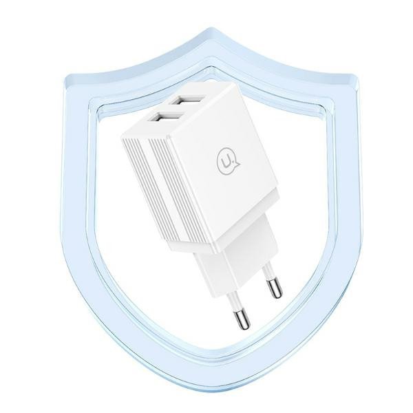 USAMS Ład. siec. 2xUSB-A + kabel Micro/USB-A Fast Charging biały/white series HC HCXLTZ02