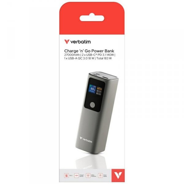 Powerbank Verbatim Charge n Go 27000mAh  140W 2xUSB-C PD 3.1 szary 32269