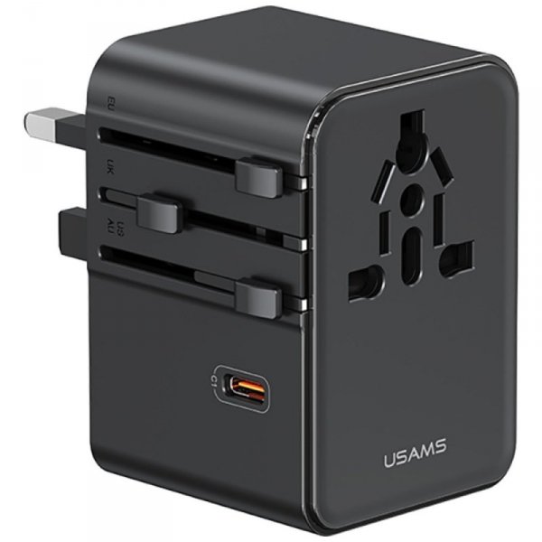 Ładowarka sieciowa USAMS Travel Adapter  CC310 3xUSB-C 70W 4w1 US/AU/EU/UK czarny