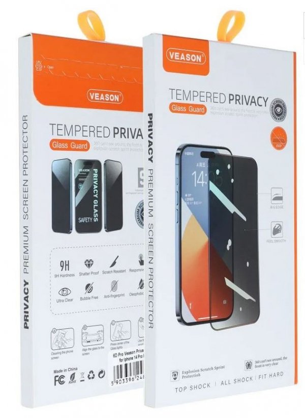 Szkło Hartowane 6D Pro Veason Privacy Glass Prywatyzujące - do Iphone 16 czarny